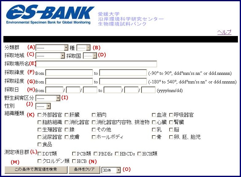 es-BANK 測定値検索項目